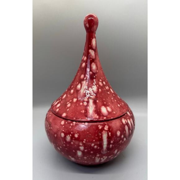 Vintage MCM 1960’s Red White Ceramic Splatter Covered Candy Dish Apothecary 8” - Picture 1 of 10